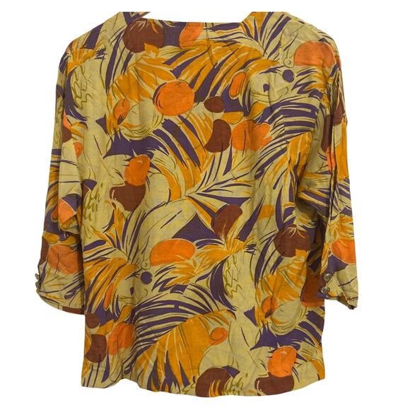Vintage 1970 Danielle B Womens Tropical Cotton Blouse with Metallic Buttons - Picture 3 of 4